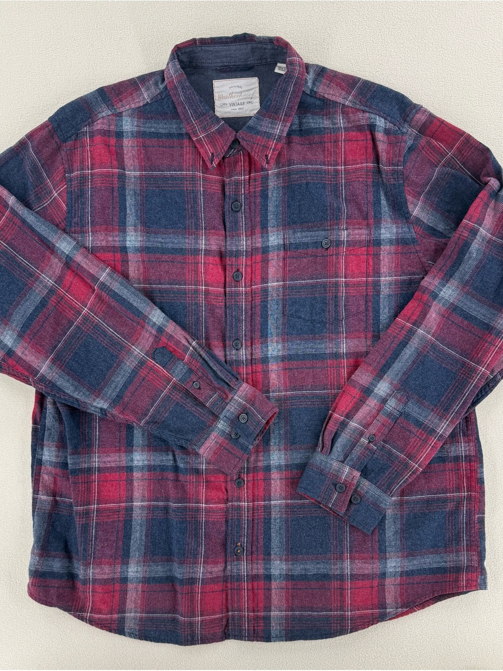 Flannel Weatherproof Red and Gray Plaid Button-Down Shirt